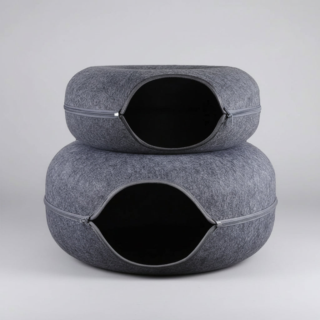 Cama Nido Redonda para Gatos – Fieltro Suave con Diseño Túnel