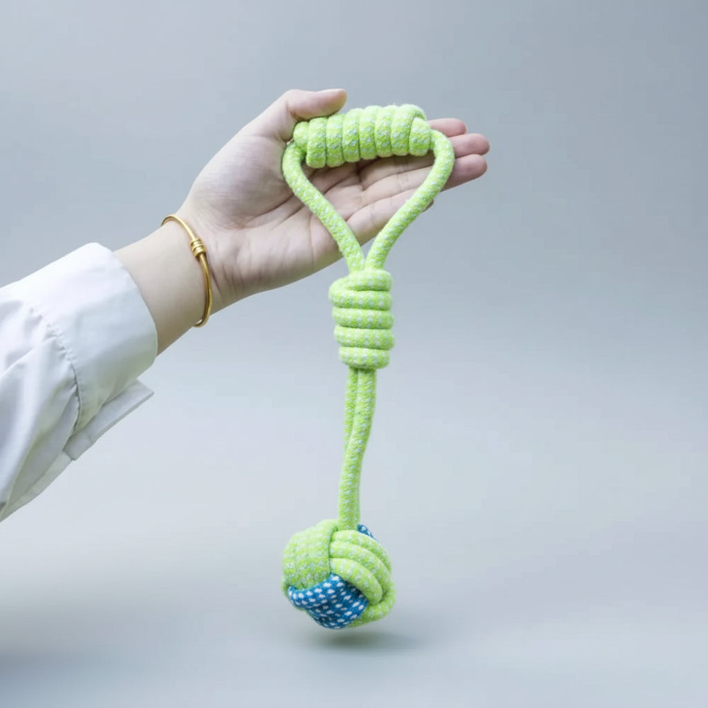 Juguete de Cuerda con Pelota para Perros – Molar y Entrenamiento