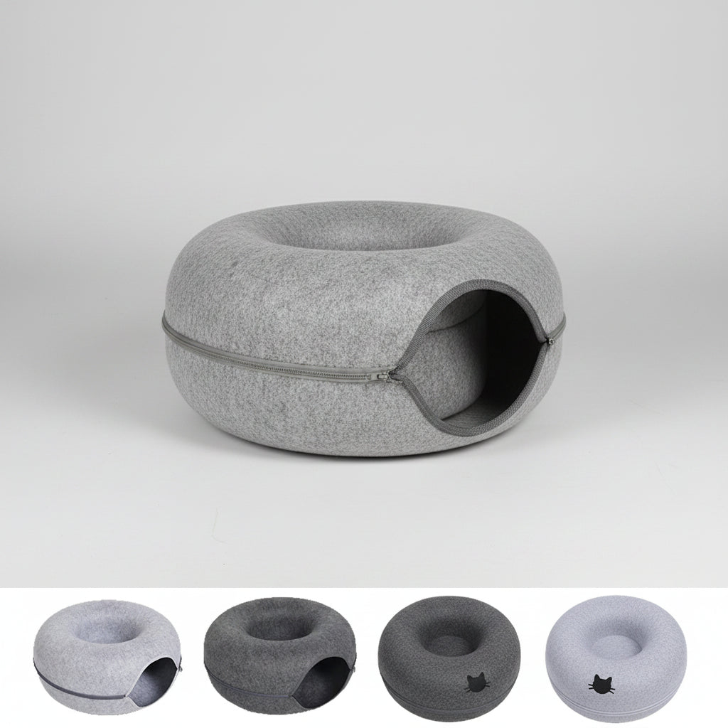 Cama Nido Redonda para Gatos – Fieltro Suave con Diseño Túnel