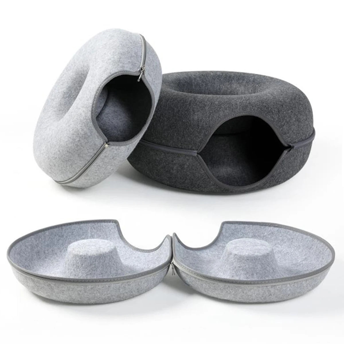 Cama Nido Redonda para Gatos – Fieltro Suave con Diseño Túnel