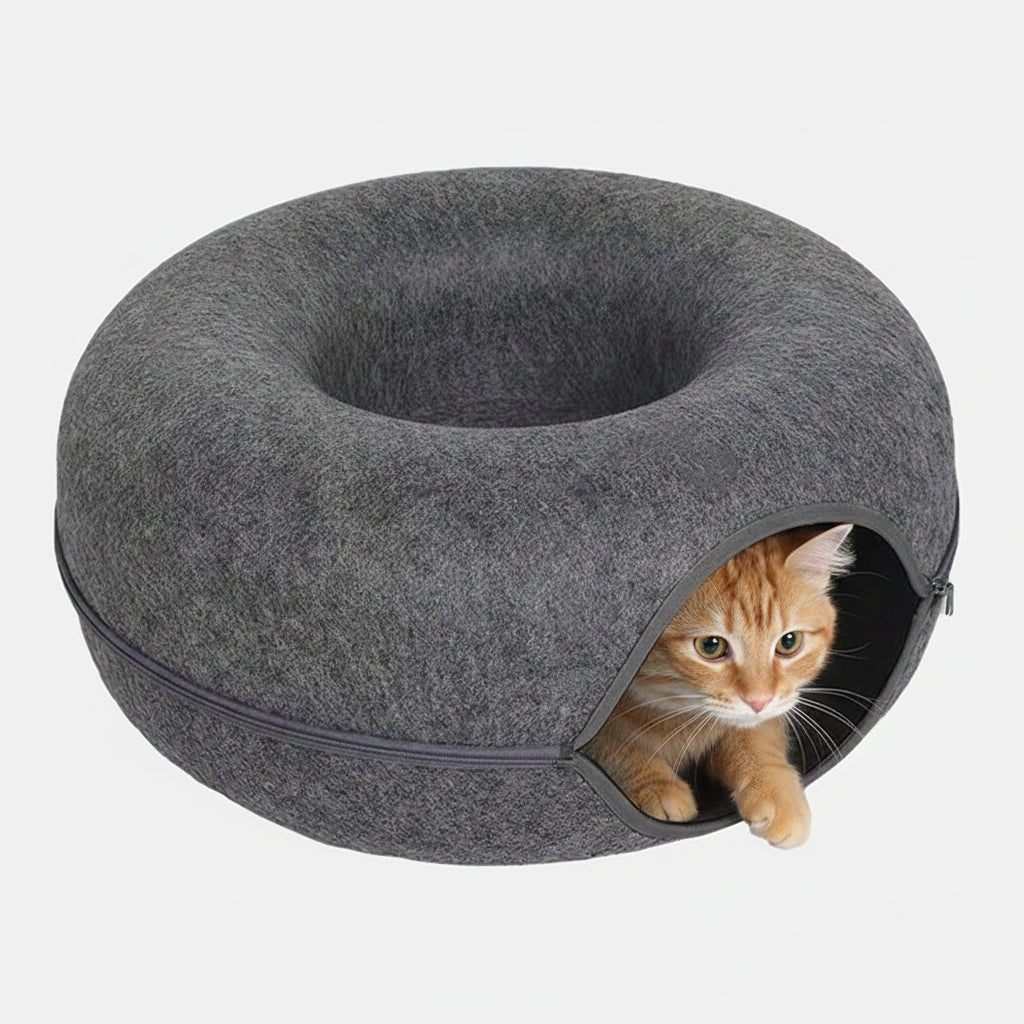 Cama Nido Redonda para Gatos – Fieltro Suave con Diseño Túnel