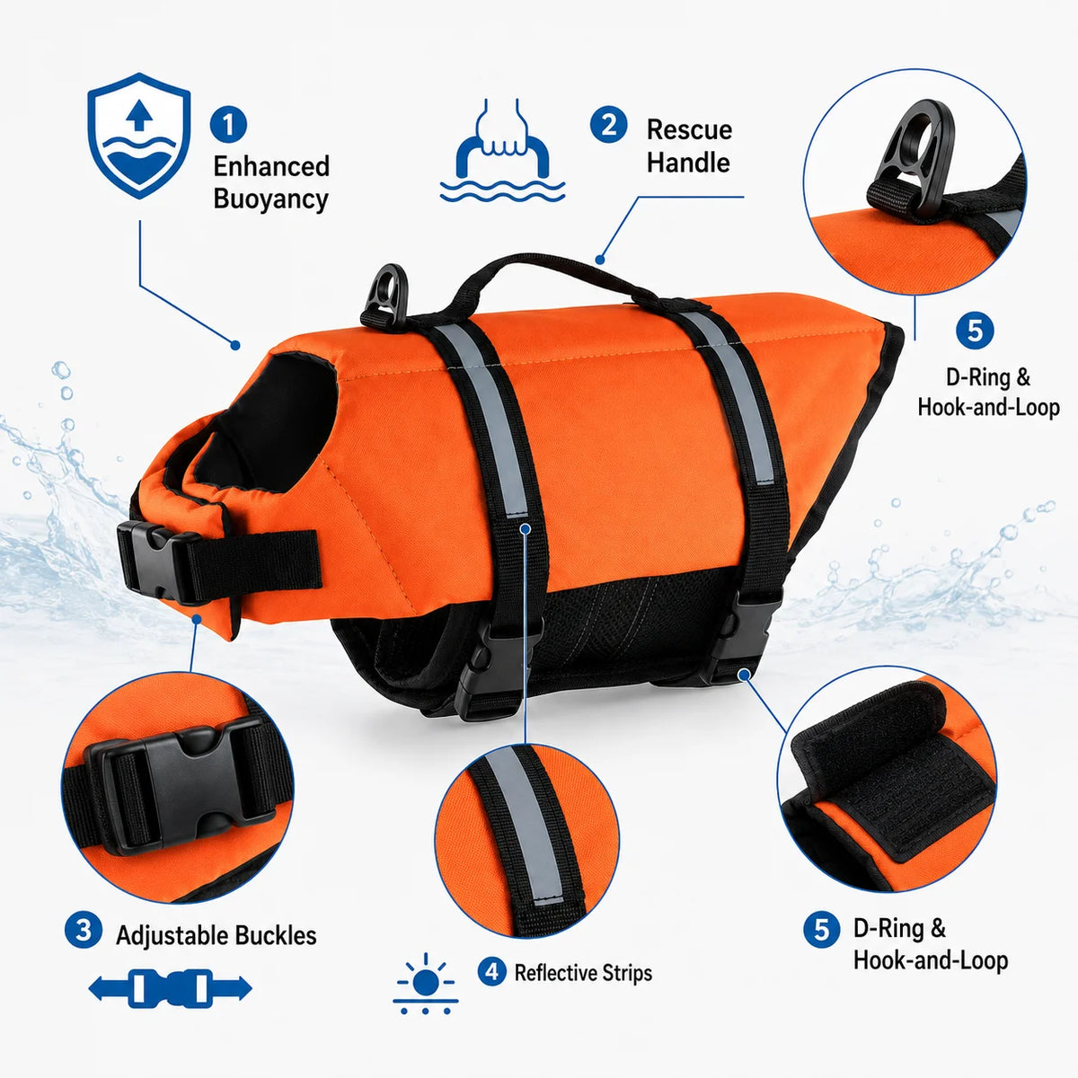 Chaleco Salvavidas para Perros con Reflectante y Asa de Rescate