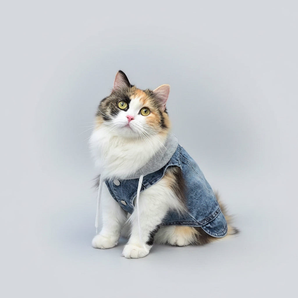 Chaqueta de Jean con Capucha para Perros y Gatos